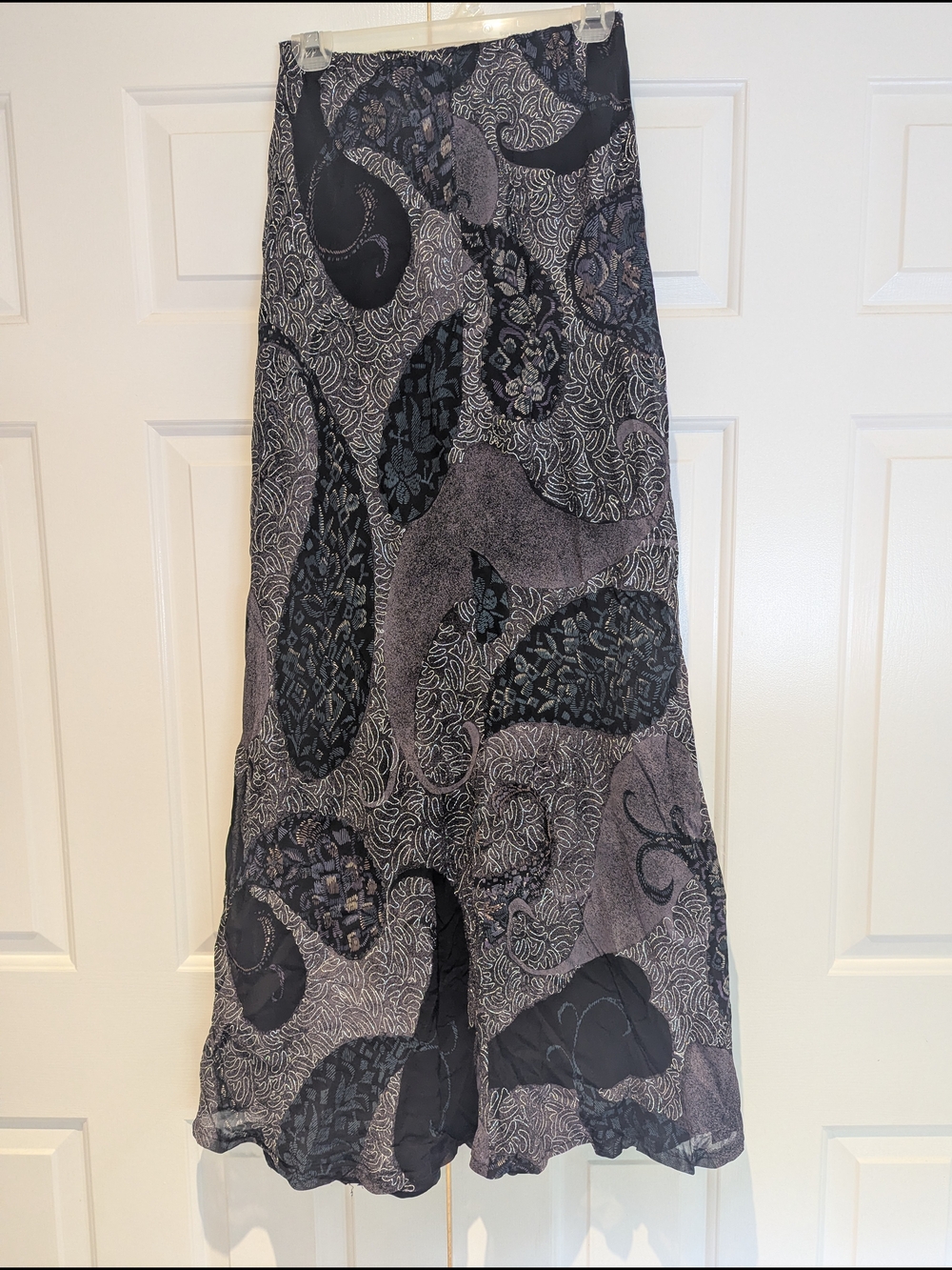 Vintage Handmade Purple Black Maxi High Waist Skirt Paisley Print Whimsigoth